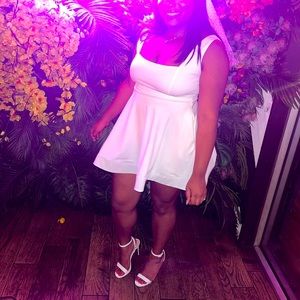 White square neck flare mini dress